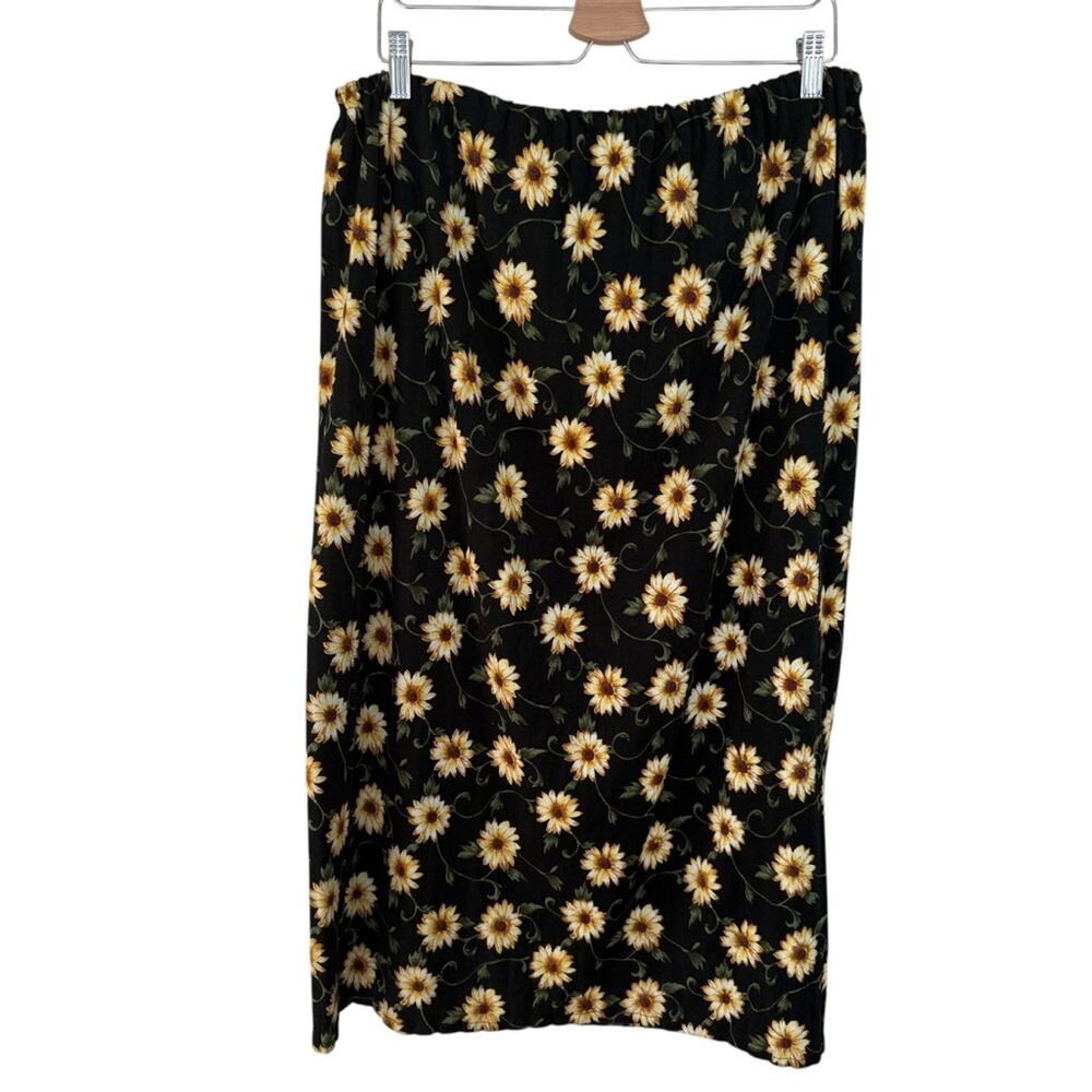 Daisy Black and Yellow Midi Skirt With Side Slit Floral Black Skirt - Picture 2 of 2